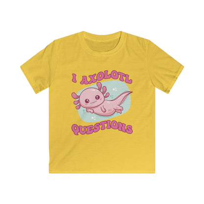 Kids T-Shirt - Cute Axolotl 'I Axolotl Questions' Funny Pun Design