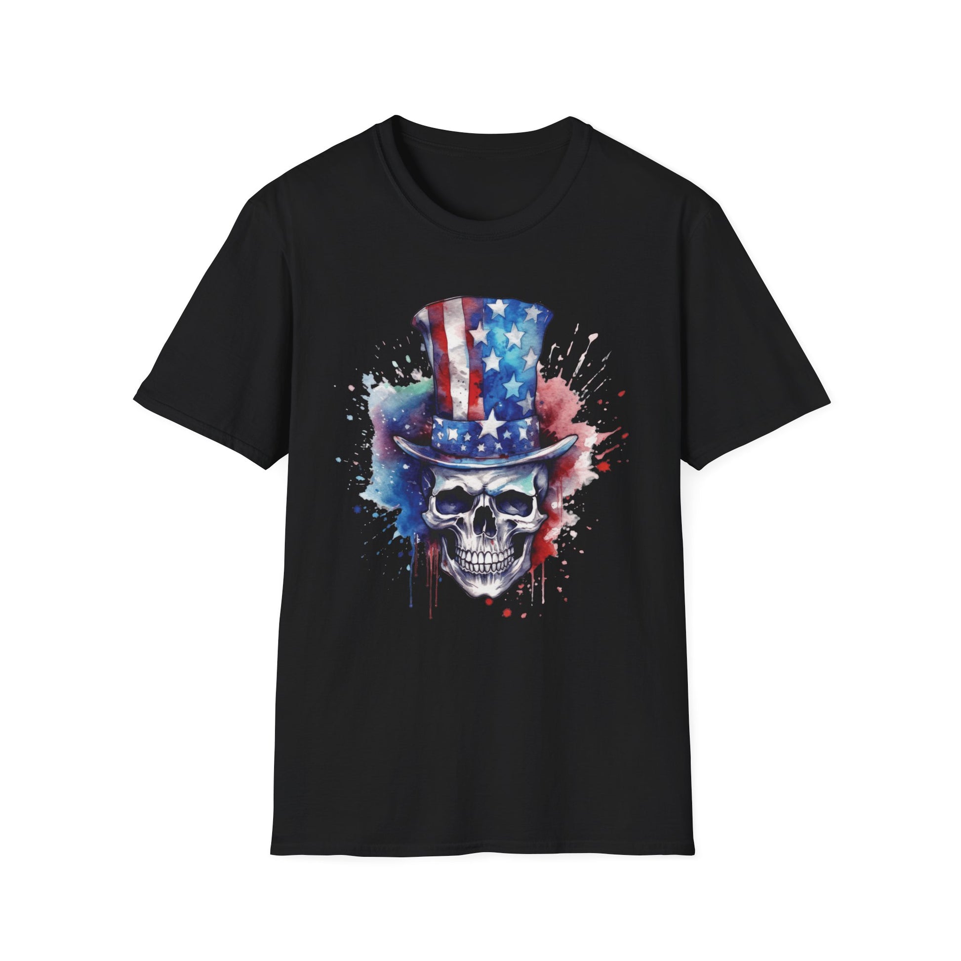 Patriotic Skull Top Hat - Unisex Softstyle T-Shirt - OCDandApparel