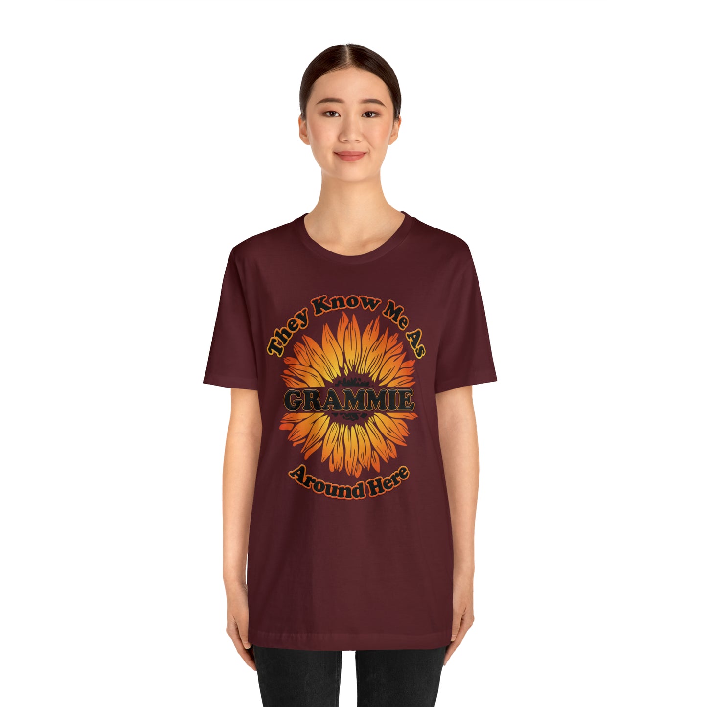 They Know Me As Grammie Around Here Sunflower - Unisex Jersey Short Sleeve Tee - OCDandApparel