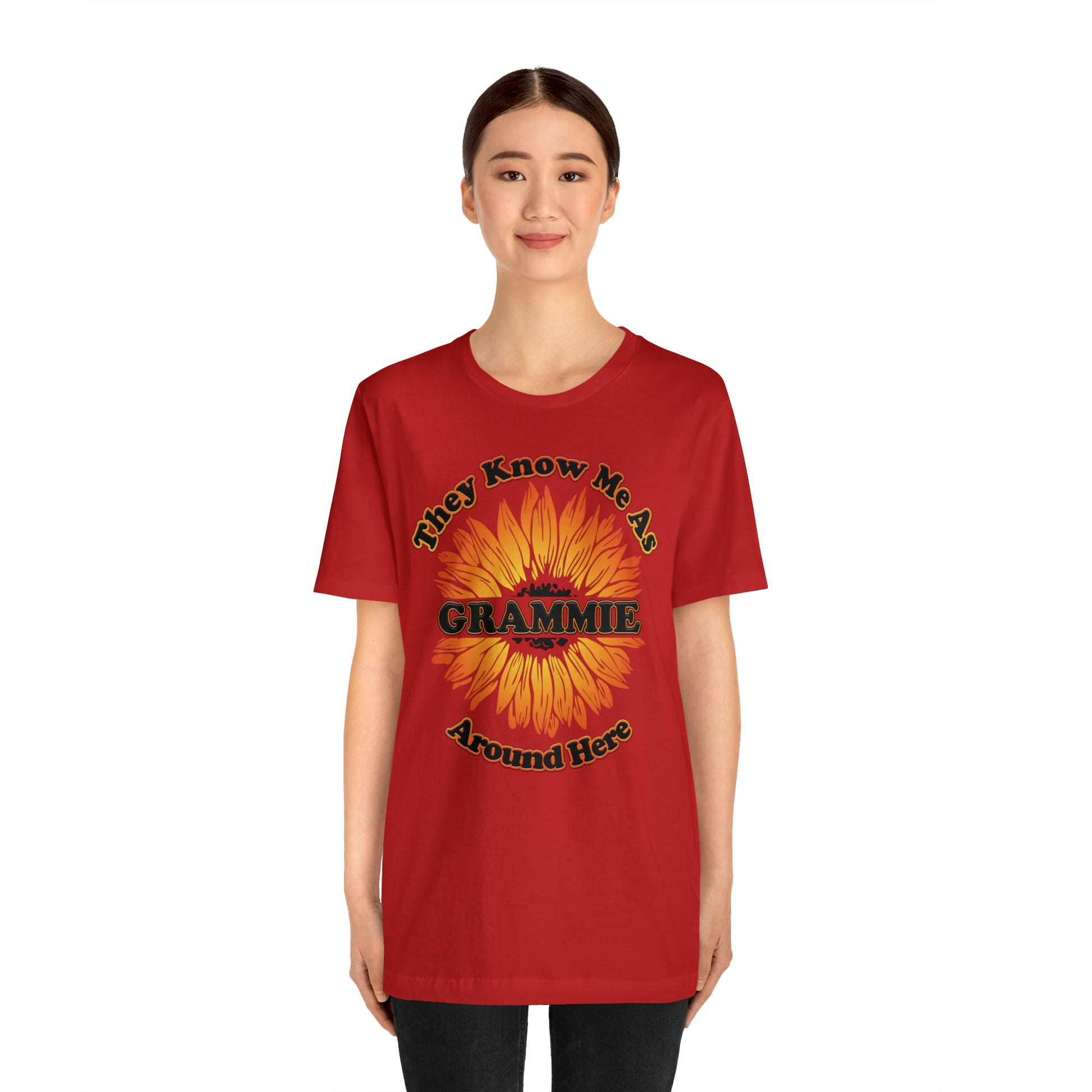 They Know Me As Grammie Around Here Sunflower - Unisex Jersey Short Sleeve Tee - OCDandApparel