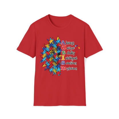 Autism - Always Unique Totally Intelligent Sometimes Mysterious - Unisex Softstyle T-Shirt - OCDandApparel