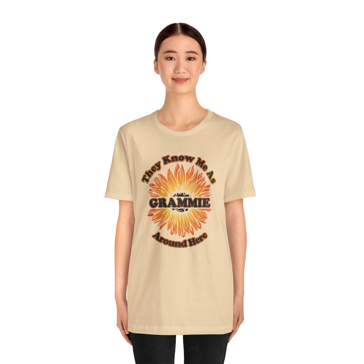 They Know Me As Grammie Around Here Sunflower - Unisex Jersey Short Sleeve Tee