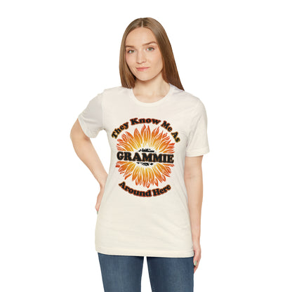 They Know Me As Grammie Around Here Sunflower - Unisex Jersey Short Sleeve Tee - OCDandApparel