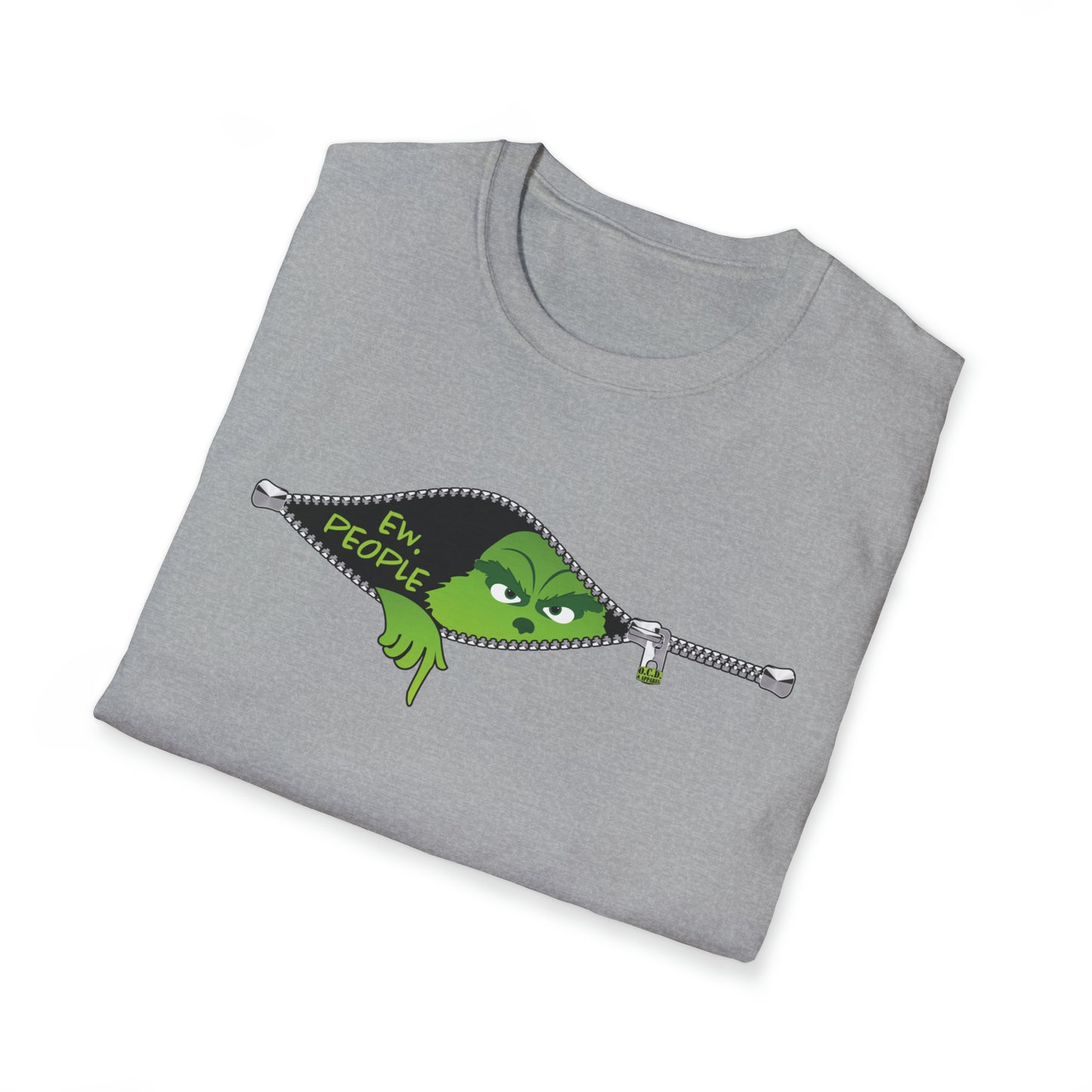 "Ew. People." Grinch in a Zipper Shirt - Unisex Softstyle T-Shirt - OCDandApparel