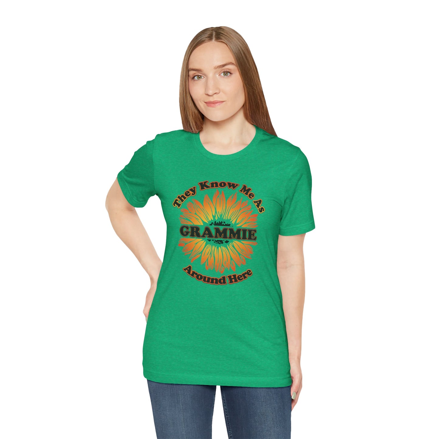 They Know Me As Grammie Around Here Sunflower - Unisex Jersey Short Sleeve Tee