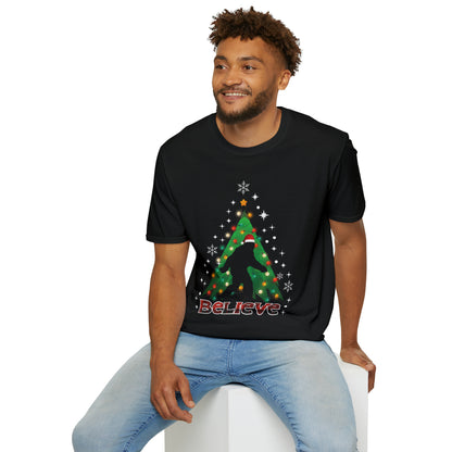 "Believe to See" Bigfoot Christmas Tree - Unisex Softstyle T-Shirt - OCDandApparel
