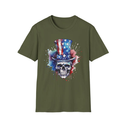 Patriotic Skull Top Hat - Unisex Softstyle T-Shirt - OCDandApparel