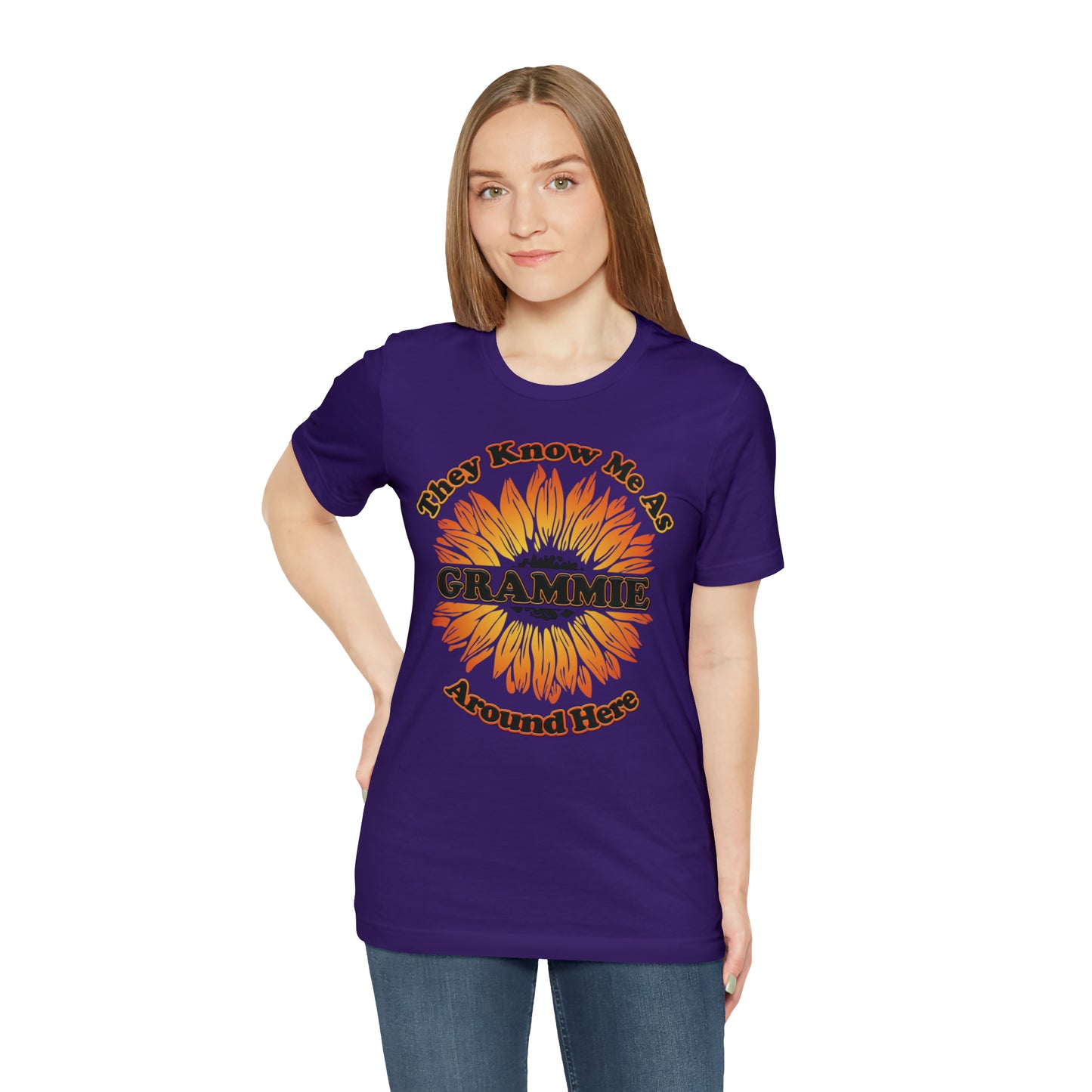 They Know Me As Grammie Around Here Sunflower - Unisex Jersey Short Sleeve Tee - OCDandApparel