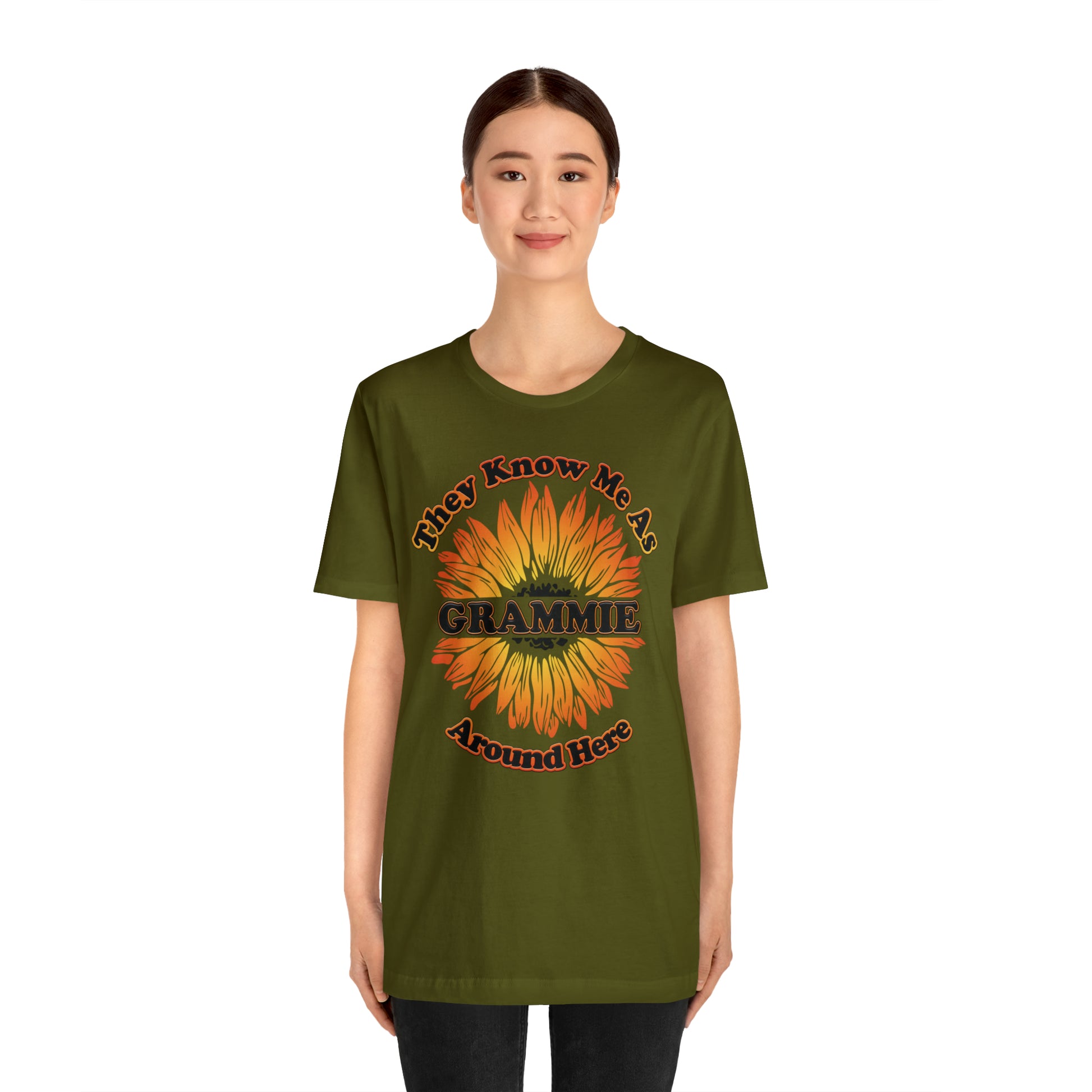 They Know Me As Grammie Around Here Sunflower - Unisex Jersey Short Sleeve Tee - OCDandApparel