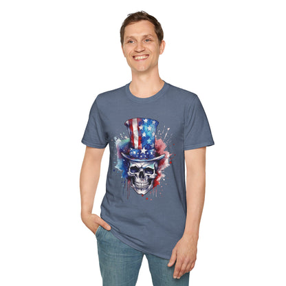 Patriotic Skull Top Hat - Unisex Softstyle T-Shirt - OCDandApparel