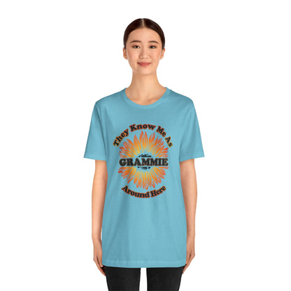 They Know Me As Grammie Around Here Sunflower - Unisex Jersey Short Sleeve Tee