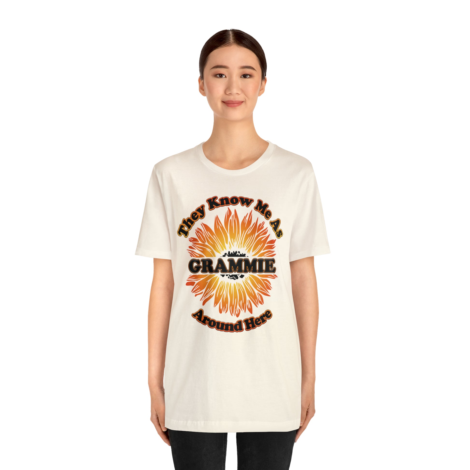 They Know Me As Grammie Around Here Sunflower - Unisex Jersey Short Sleeve Tee - OCDandApparel