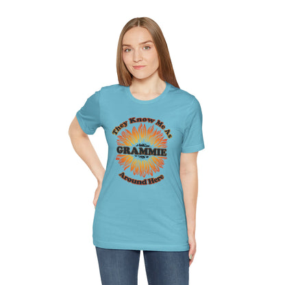 They Know Me As Grammie Around Here Sunflower - Unisex Jersey Short Sleeve Tee