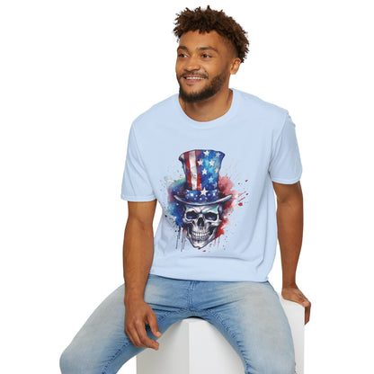 Patriotic Skull Top Hat - Unisex Softstyle T-Shirt - OCDandApparel