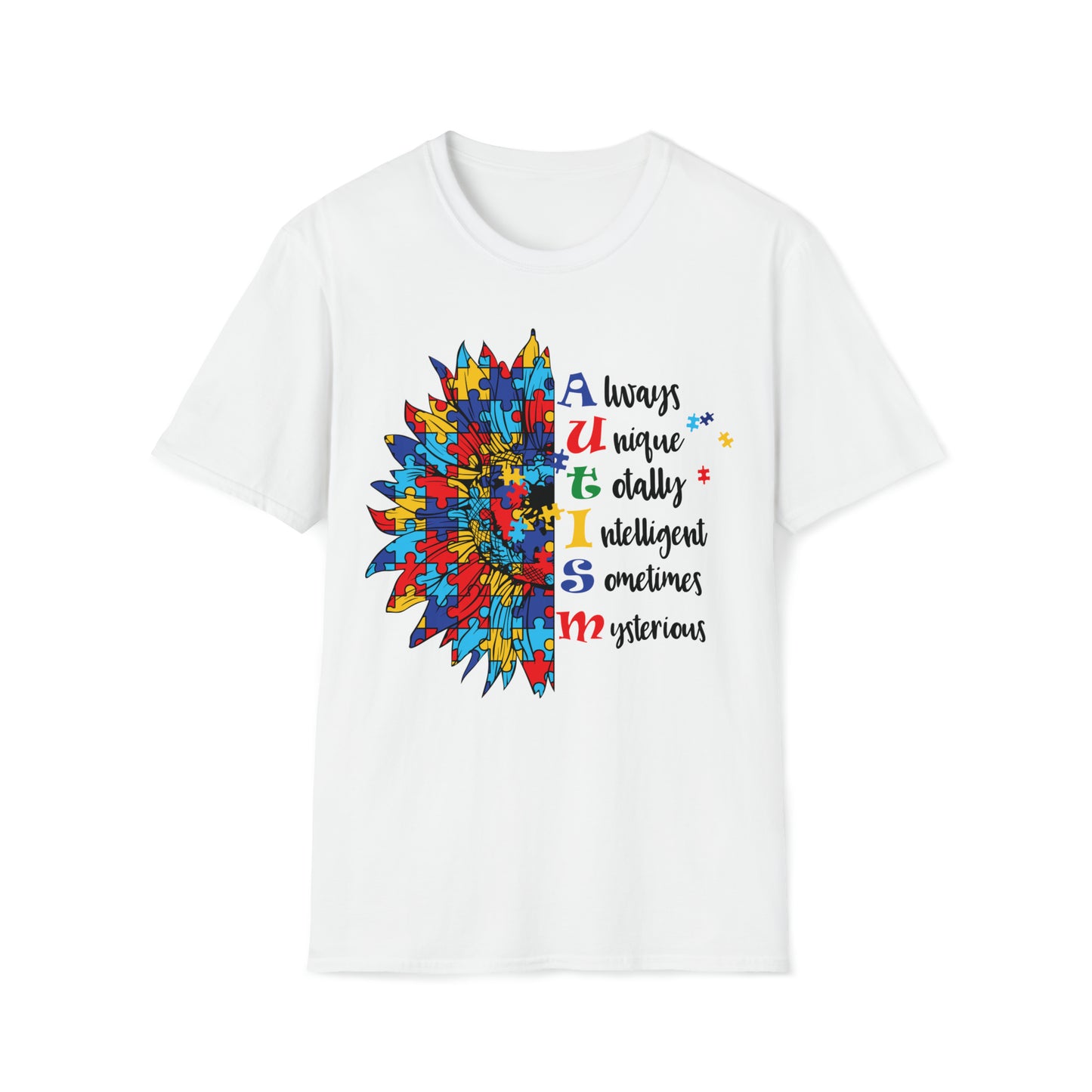 Autism - Always Unique Totally Intelligent Sometimes Mysterious - Unisex Softstyle T-Shirt - OCDandApparel