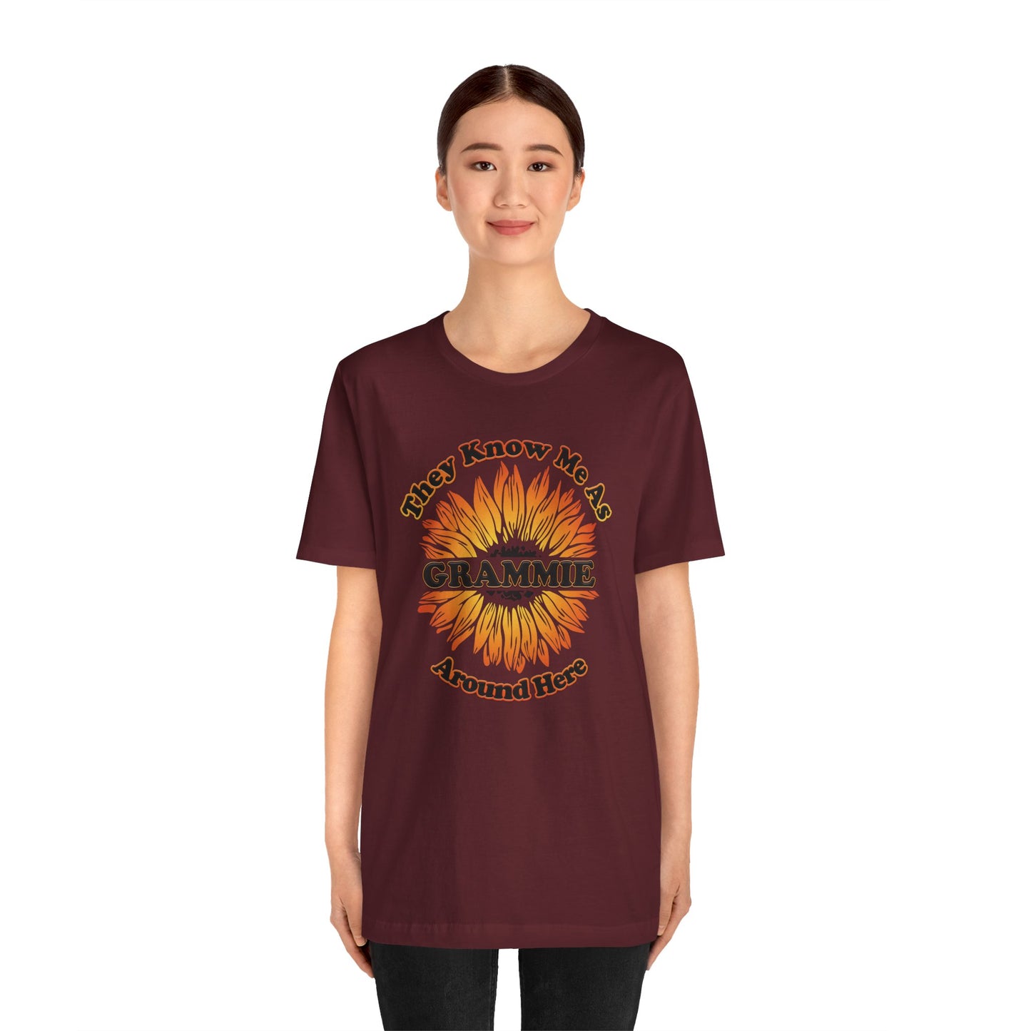 They Know Me As Grammie Around Here Sunflower - Unisex Jersey Short Sleeve Tee