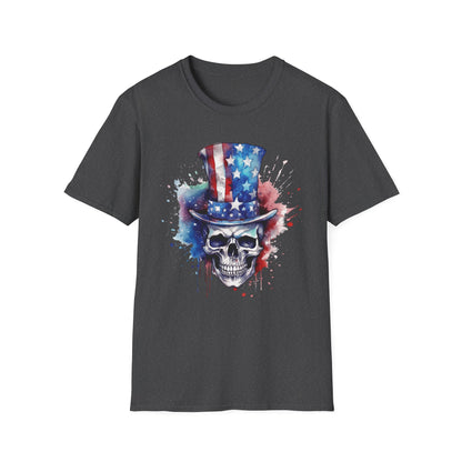 Patriotic Skull Top Hat - Unisex Softstyle T-Shirt - OCDandApparel