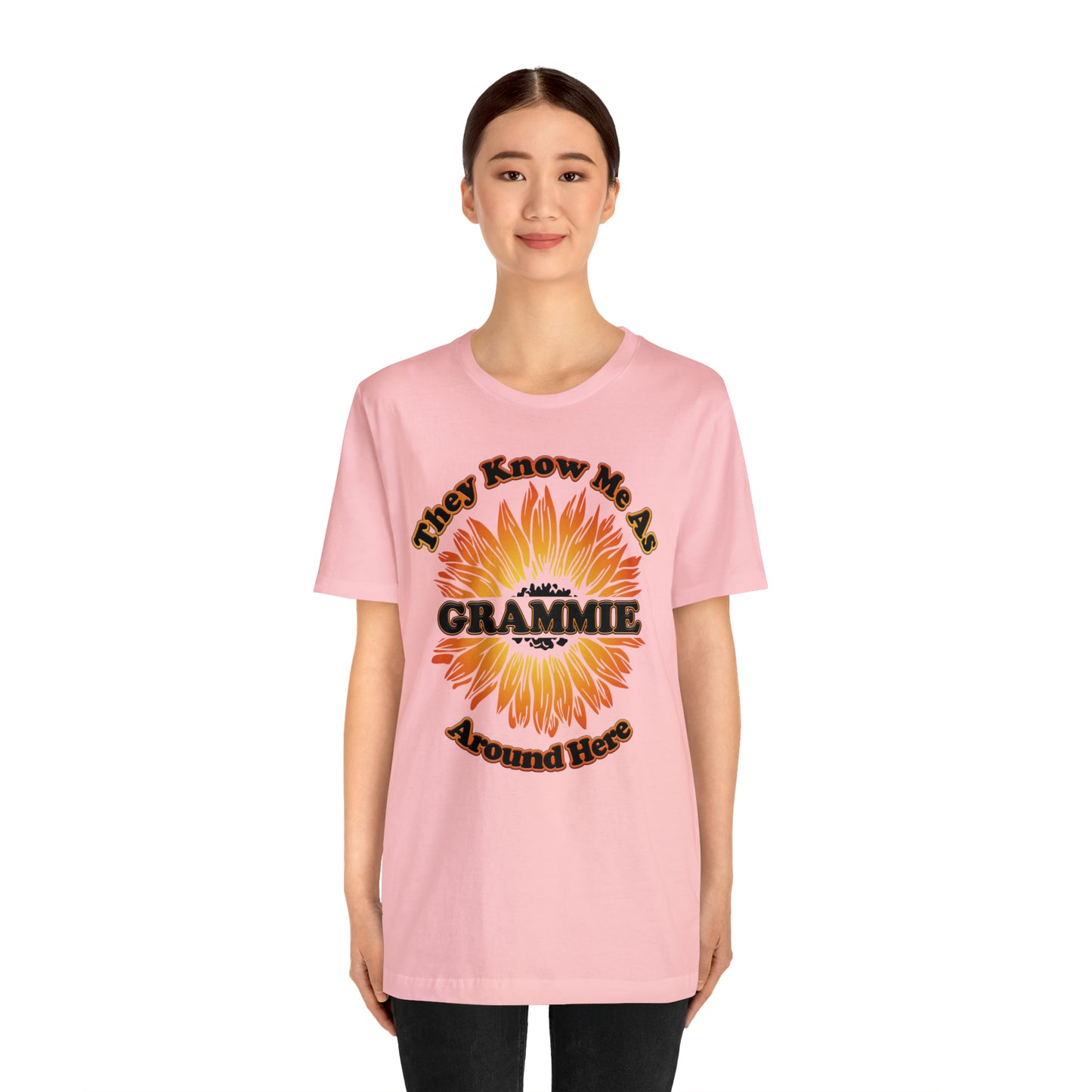 They Know Me As Grammie Around Here Sunflower - Unisex Jersey Short Sleeve Tee - OCDandApparel