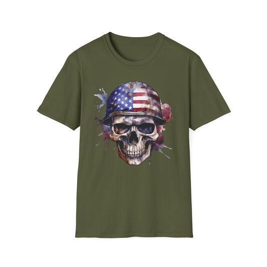 Patriotic Skull in Helmet - Unisex Softstyle T-Shirt - OCDandApparel