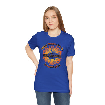 They Know Me As Grammie Around Here Sunflower - Unisex Jersey Short Sleeve Tee