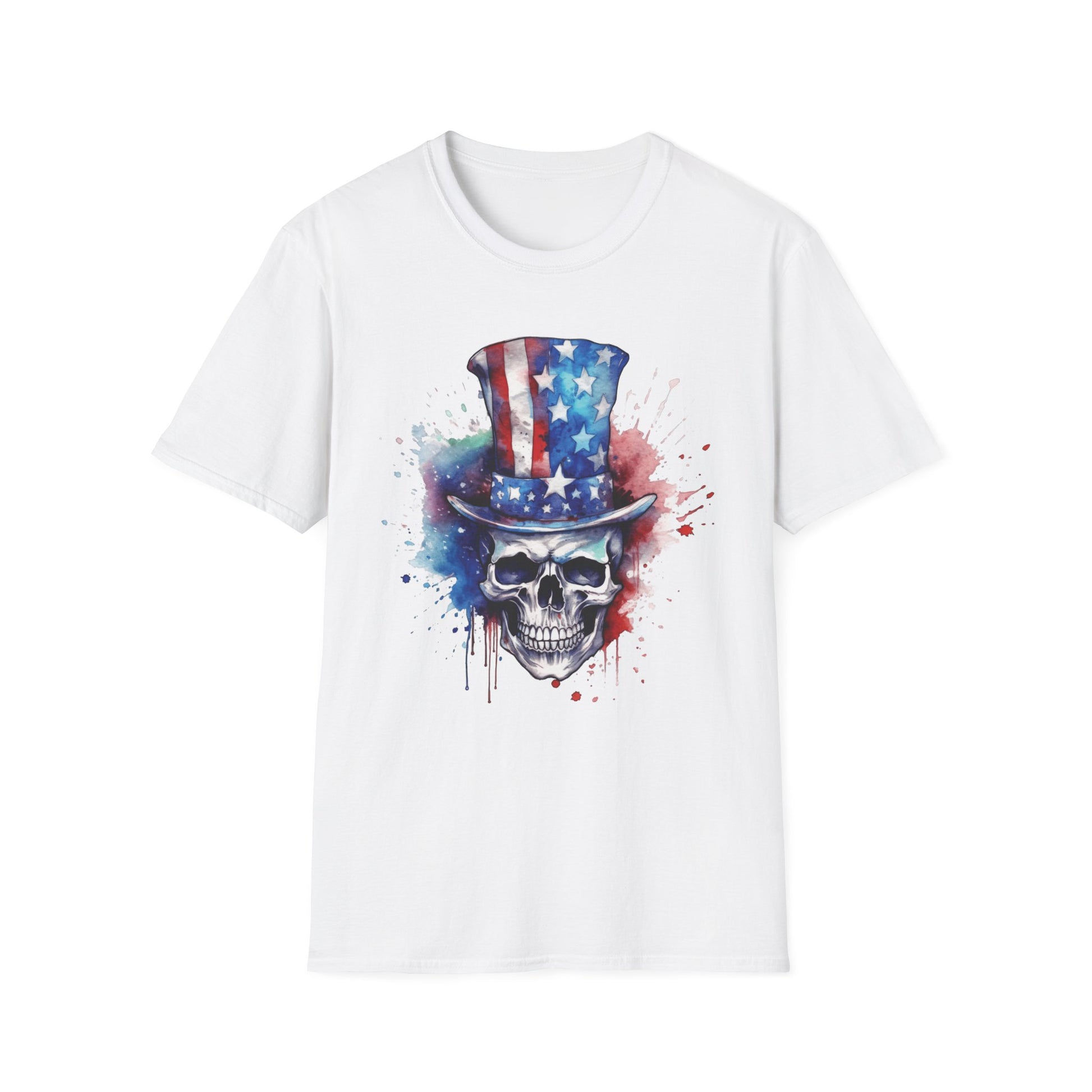 Patriotic Skull Top Hat - Unisex Softstyle T-Shirt - OCDandApparel