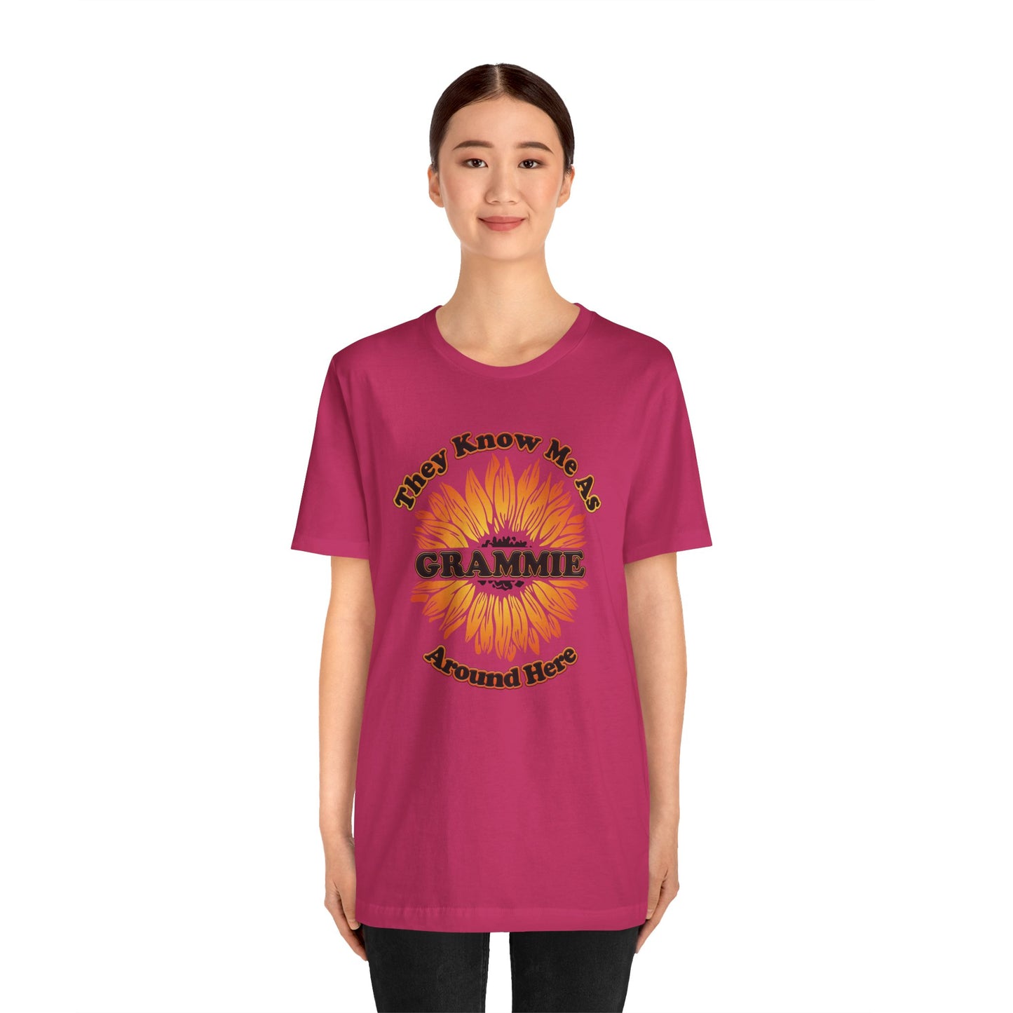 They Know Me As Grammie Around Here Sunflower - Unisex Jersey Short Sleeve Tee