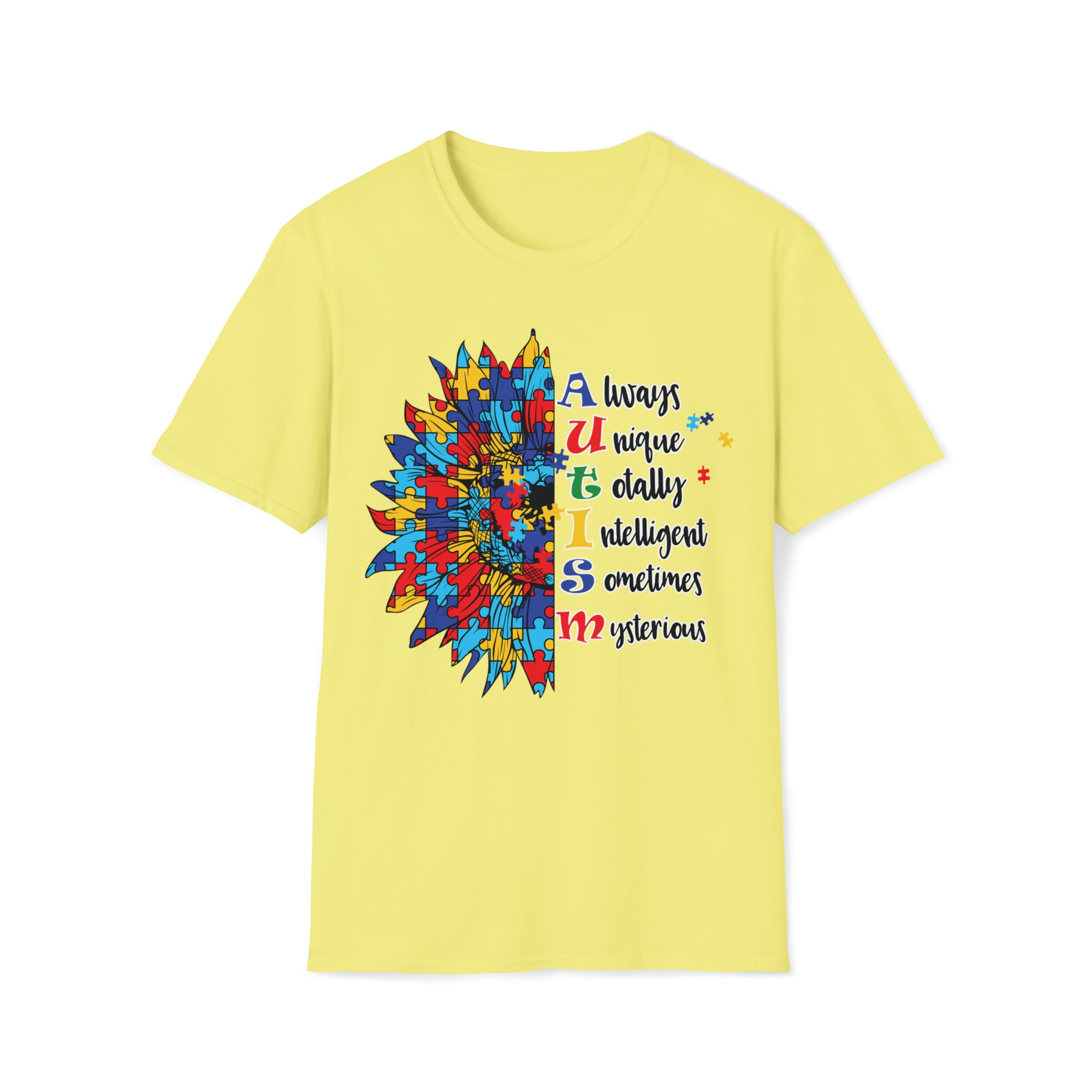 Autism - Always Unique Totally Intelligent Sometimes Mysterious - Unisex Softstyle T-Shirt - OCDandApparel