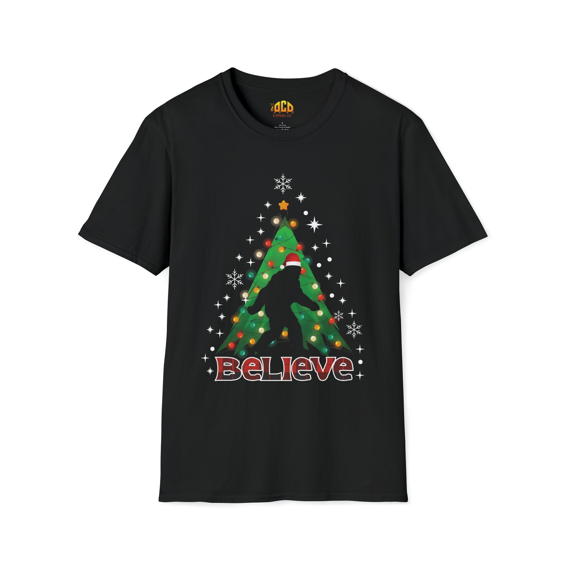 "Believe to See" Bigfoot Christmas Tree - Unisex Softstyle T-Shirt - OCDandApparel