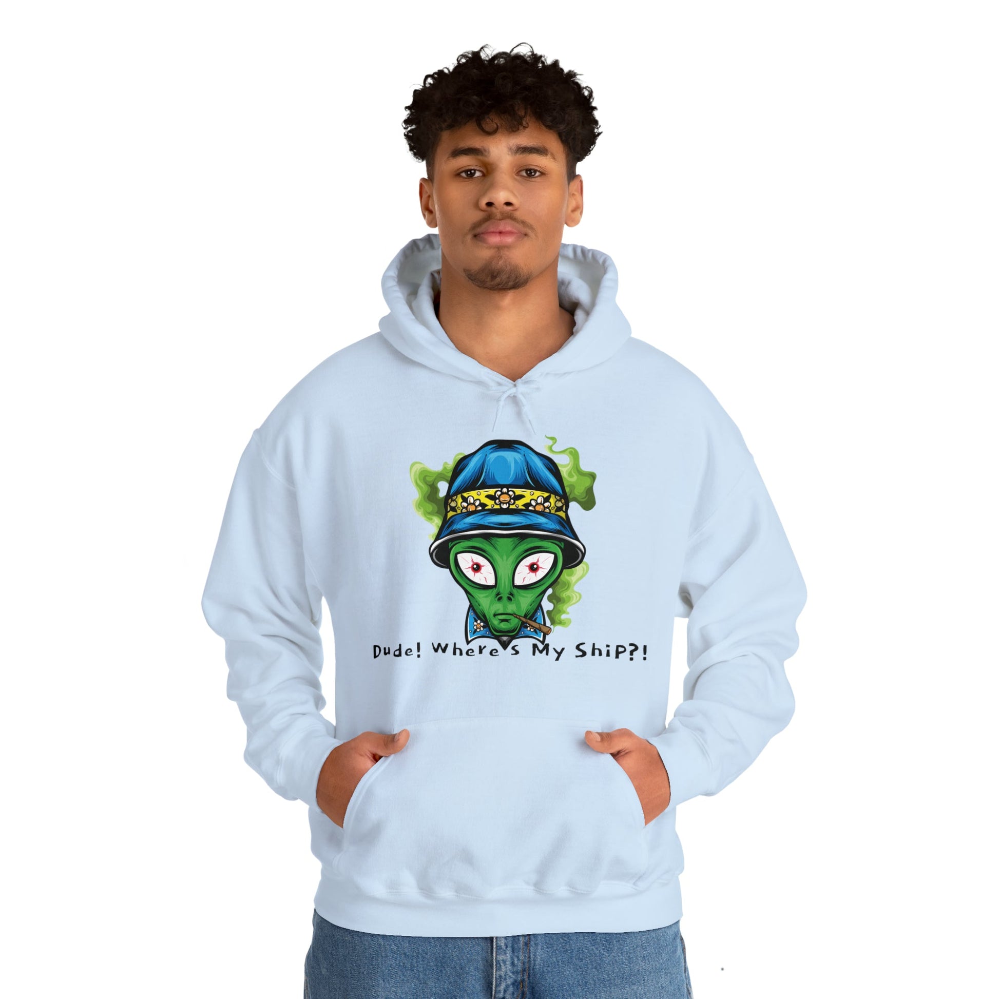 Smokin Alien - Dude, Where's My Ship? - Unisex Heavy Blend™ Hooded Sweatshirt - Ohio Custom Designs & Apparel LLC