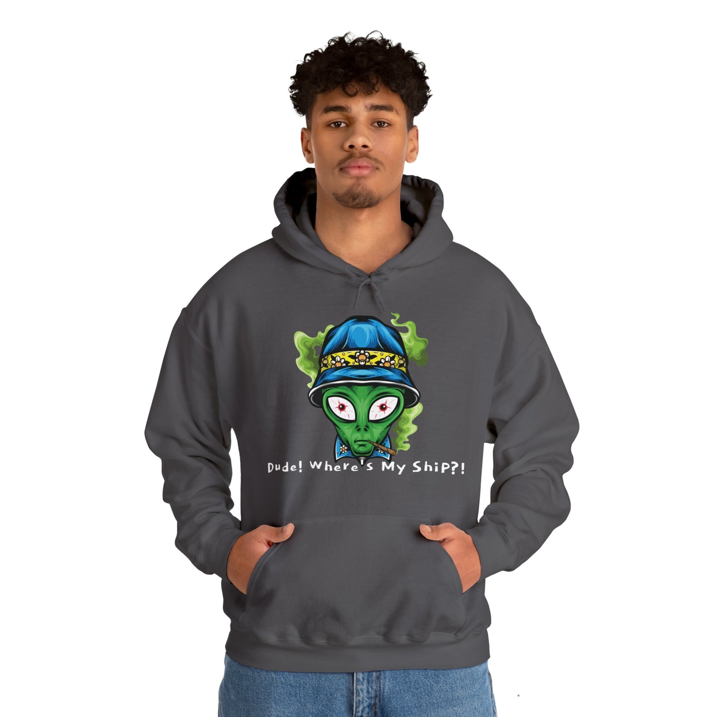 Smokin Alien - Dude, Where's My Ship? - Unisex Heavy Blend™ Hooded Sweatshirt - Ohio Custom Designs & Apparel LLC