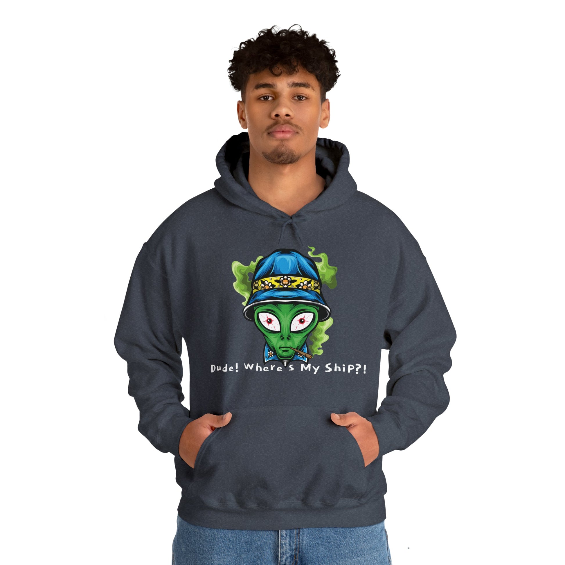 Smokin Alien - Dude, Where's My Ship? - Unisex Heavy Blend™ Hooded Sweatshirt - Ohio Custom Designs & Apparel LLC