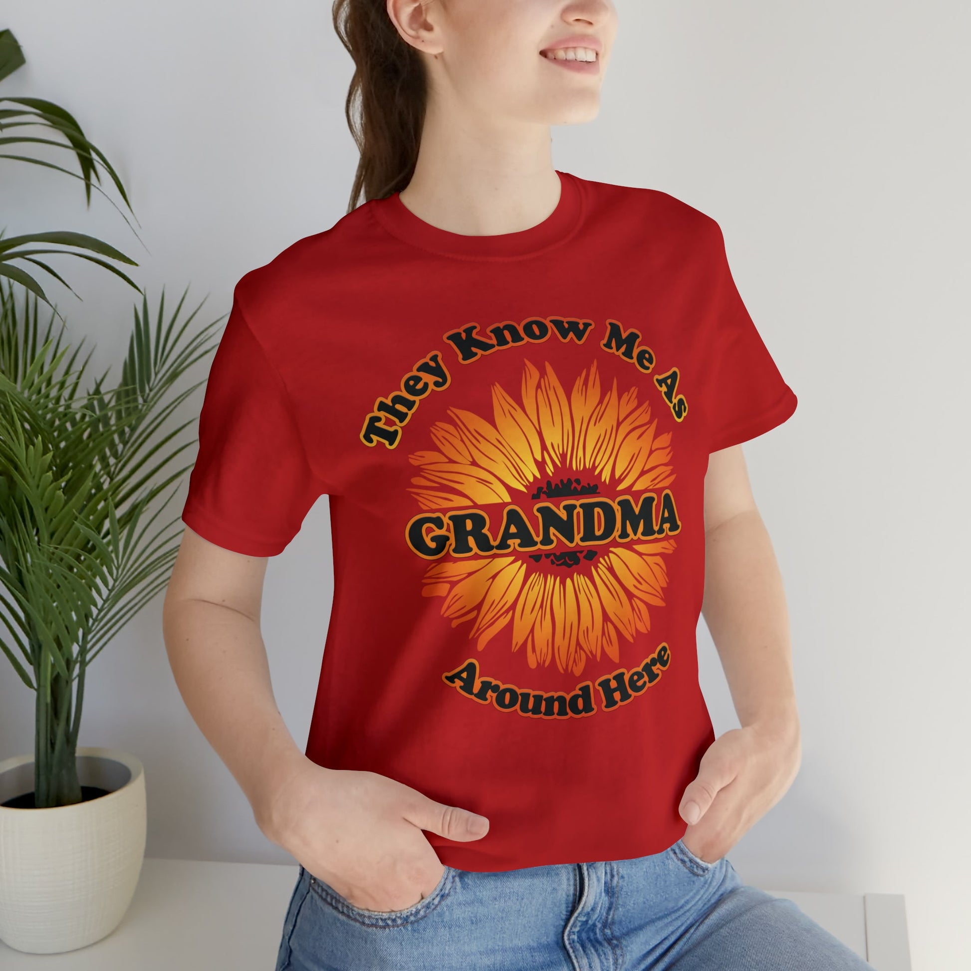They Know Me As Grandma Around Here Sunflower - Unisex Jersey Short Sleeve Tee - Ohio Custom Designs & Apparel LLC