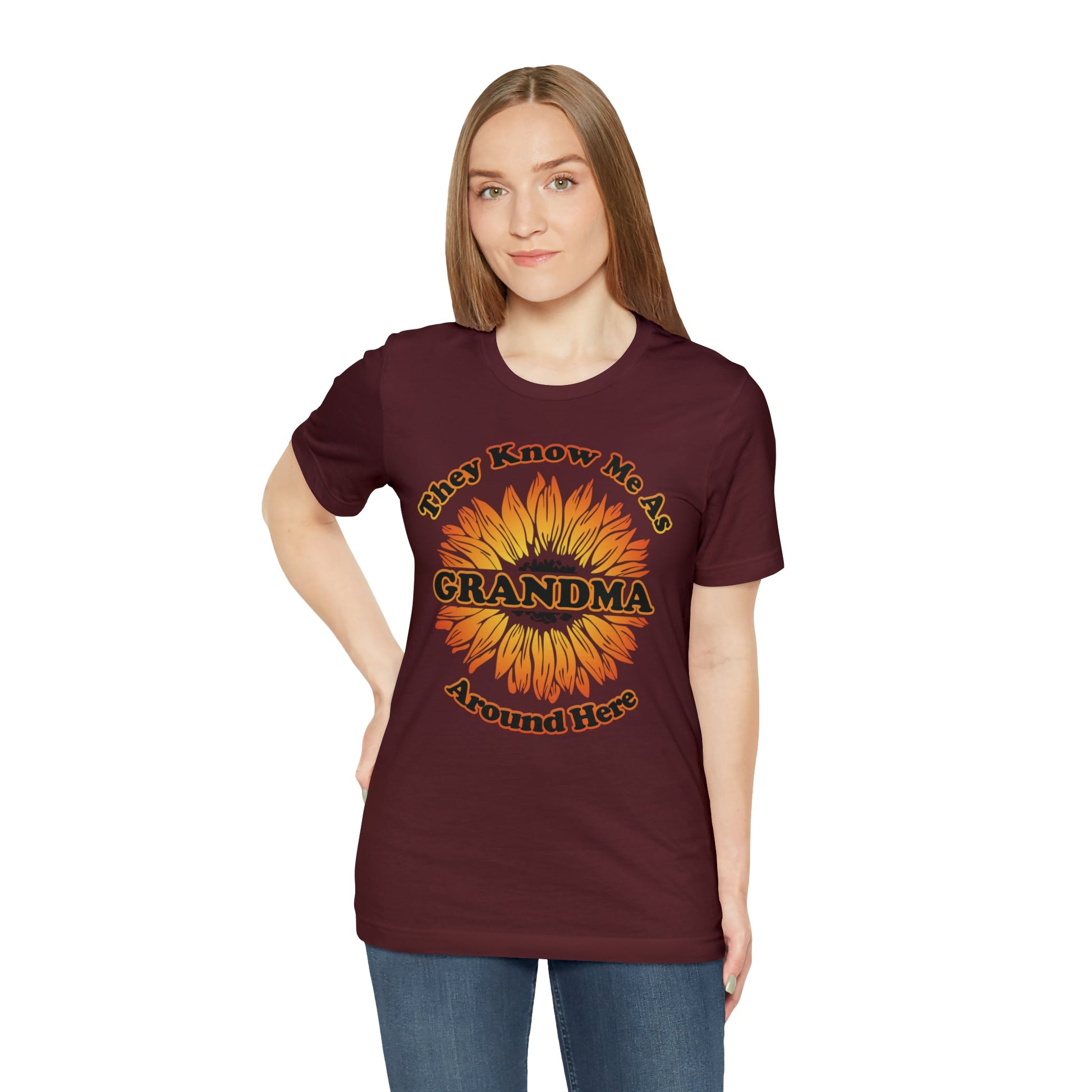 They Know Me As Grandma Around Here Sunflower - Unisex Jersey Short Sleeve Tee - Ohio Custom Designs & Apparel LLC