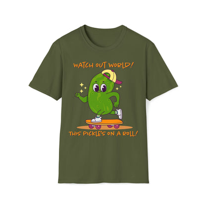 Watch out World! This Pickle's on a Roll! - Unisex Softstyle T-Shirt - Ohio Custom Designs & Apparel LLC