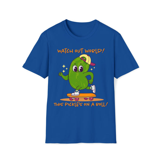 Watch out World! This Pickle's on a Roll! - Unisex Softstyle T-Shirt - Ohio Custom Designs & Apparel LLC